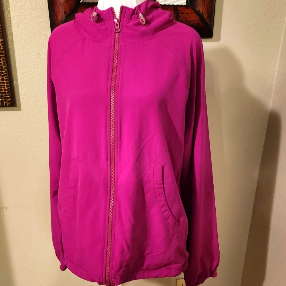 Yummie L bright pink running/workout lightweight hooded vented jacket‎